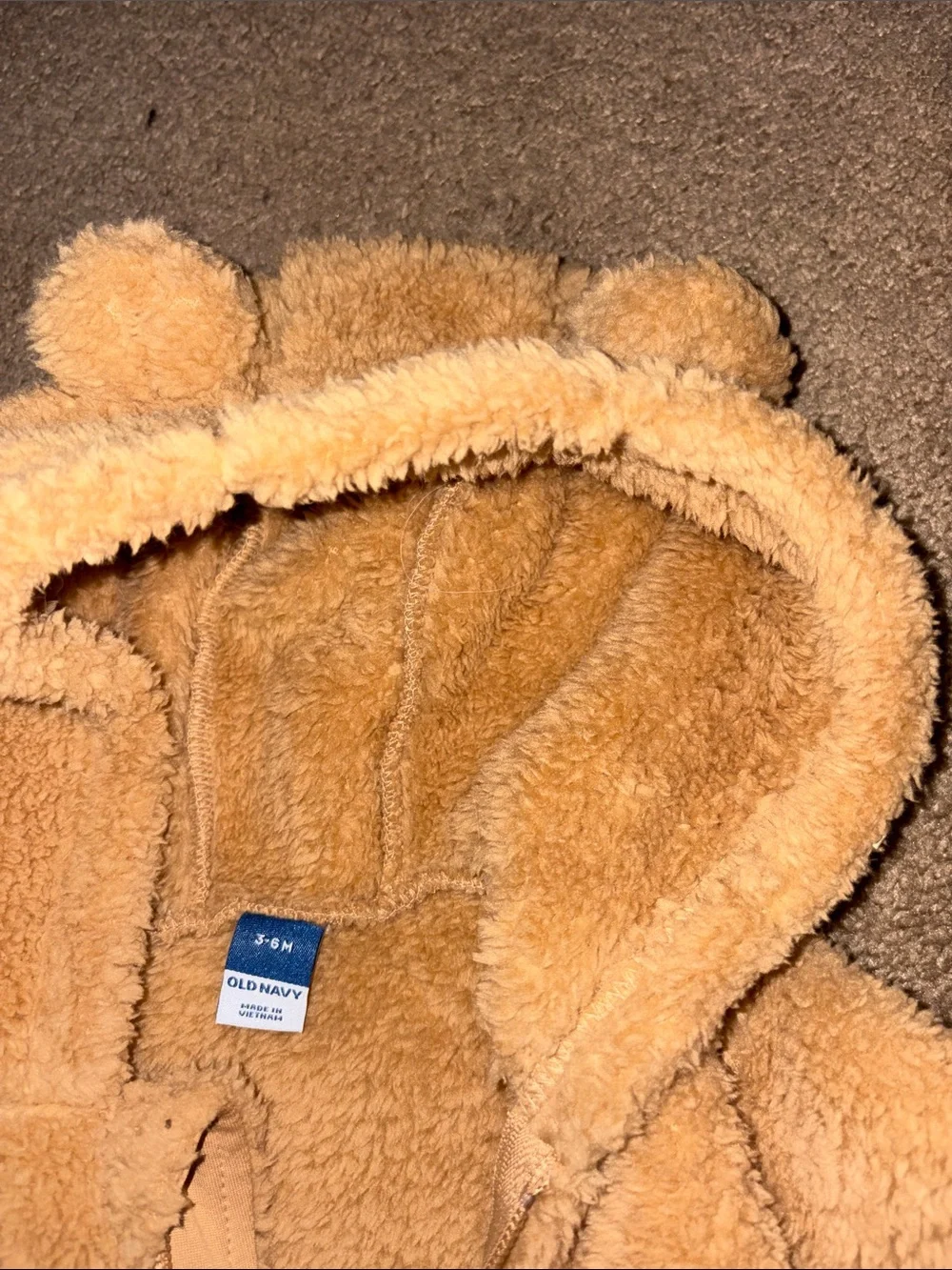 Old Navy Tan Teddy Fleece Hooded Baby One-Piece